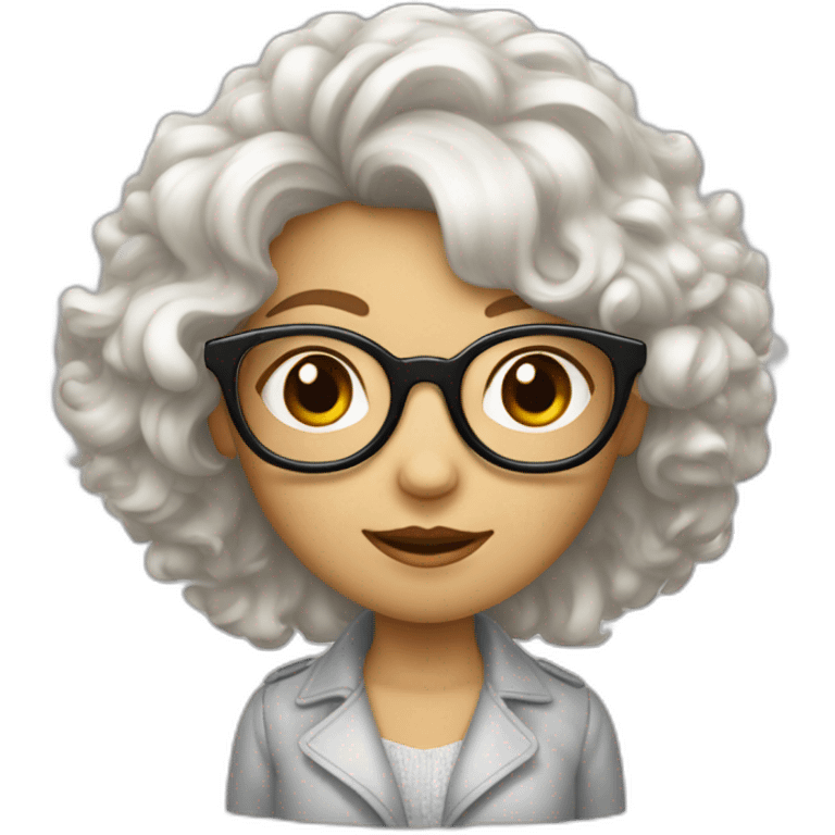 Fille blanche avec des cheveux bouclé brun et des lunettes emoji