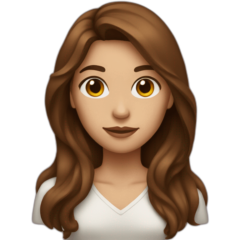 brown-haired woman with long hair, brown eyes, showing a heart emoji