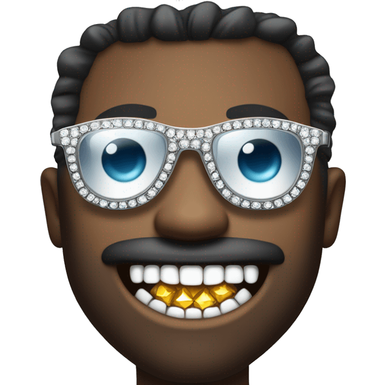 movie star with sunglases and shiny diamond teeth, the teeth are diamonds, shiny diamonds and jewels instead of teeth emoji