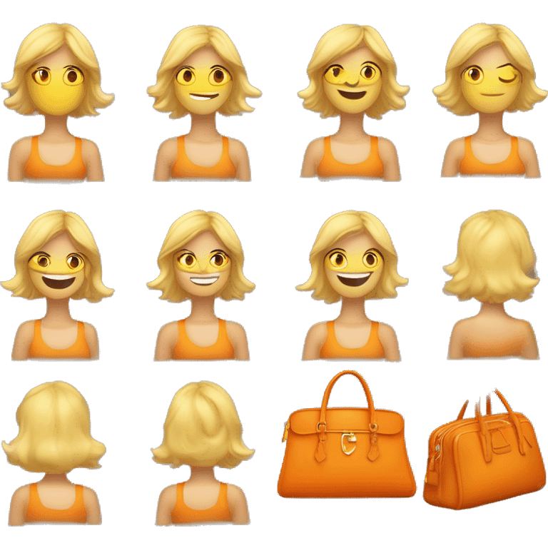 un adolesans qu'on voit seulement son torse et qui a des cheuveux mi-longs blond et un chandail jaune et un sac a dos orange qui a un gros sourire ei qui leve ses bras dans les aire en regardant en haut emoji