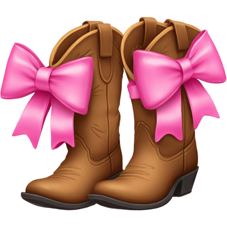 pair of girly cowboy boots with pink bow on top emoji