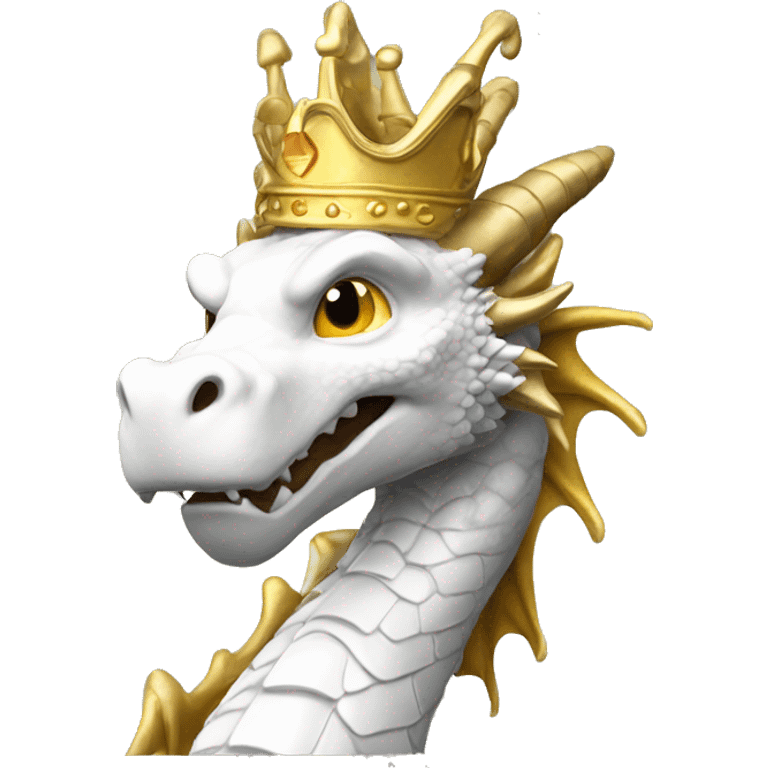 A white golden dragon whit a crown holding a big golden sceptre  emoji