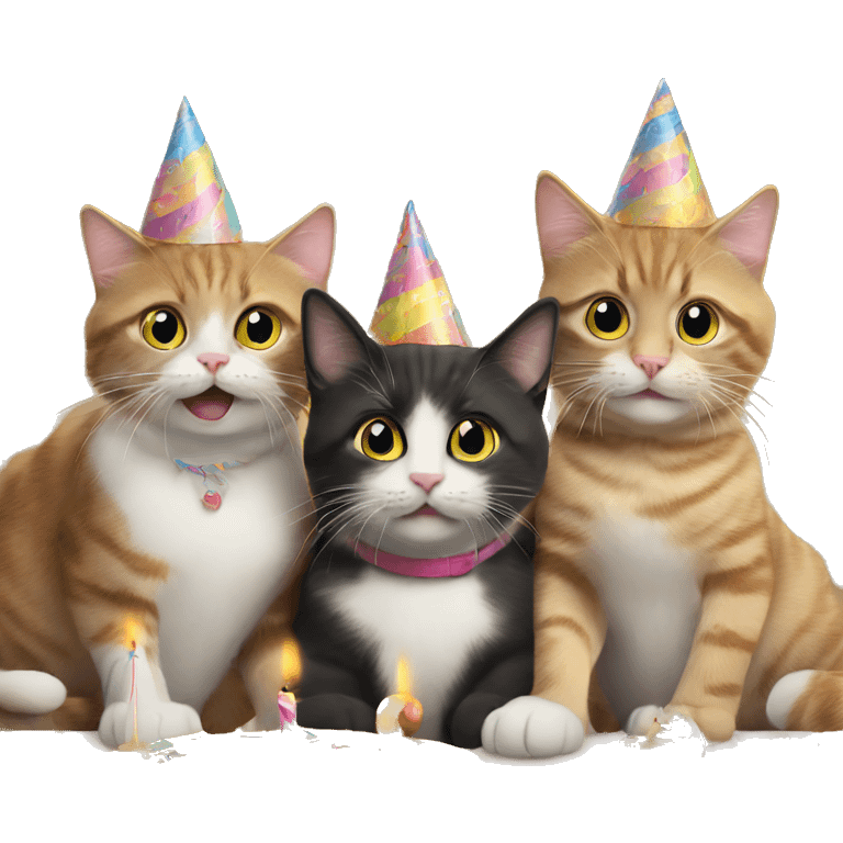 3 cats at a birthday party emoji