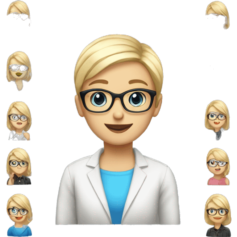 Teacher books glasses blonde pixie haircut blue eyes emoji