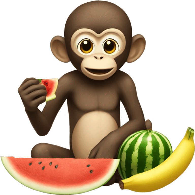 monkey eating watermelon and banana and chicken  emoji