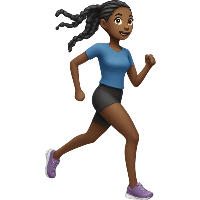 Black girl with locs in a ponytail running emoji