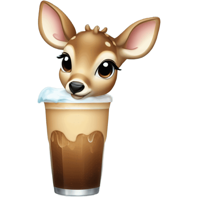 Baby deer drinking iced coffee emoji