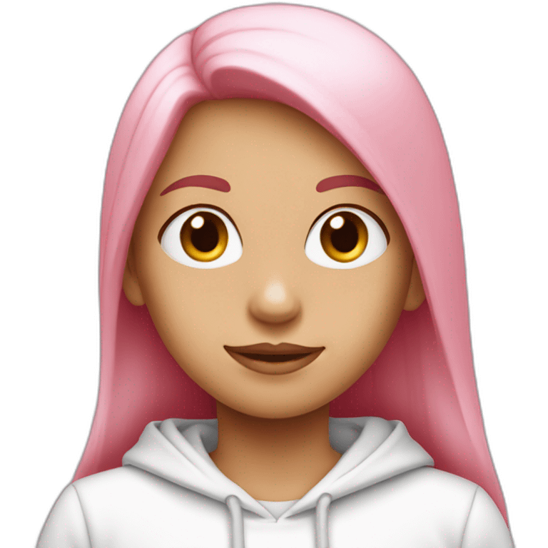 Long straight pink hair girl in white hoodie emoji