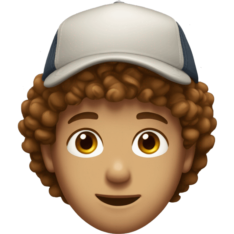 boy with brown curly hair freckles and trucker hat brown eyes emoji