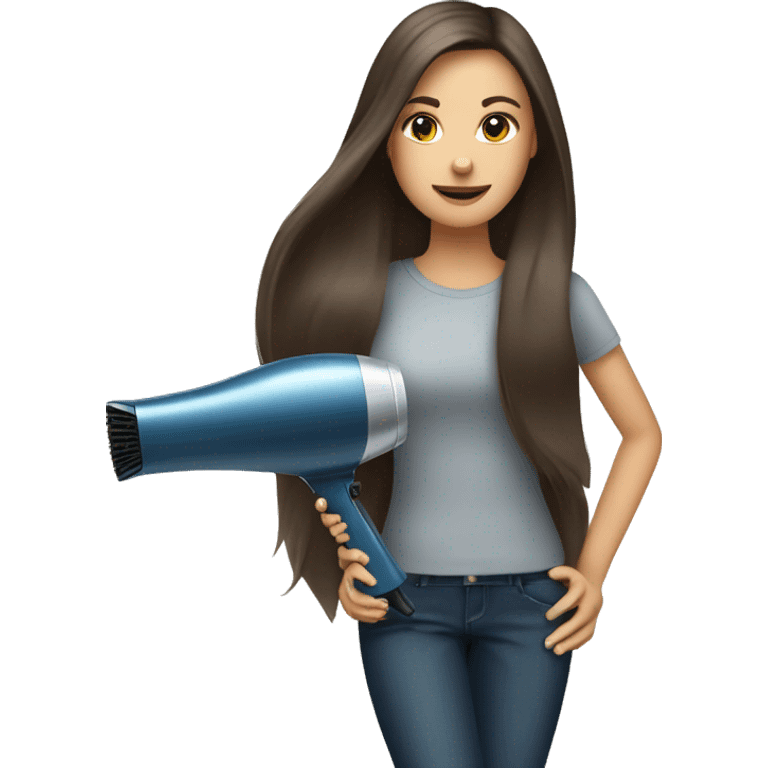 Pretty long brunette hair girl with a hair dryer  emoji