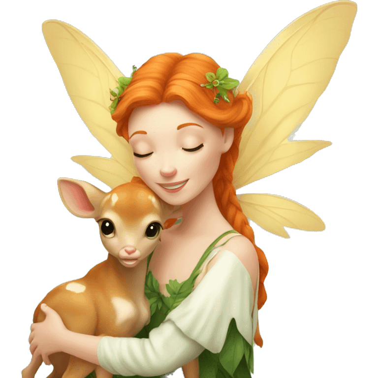 Beautiful ginger fairy with a baby fawn  emoji