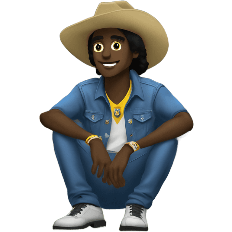 cowboy at a brazilian soccer game wearing cole hann shoes who listens religiously to playboi carti. emoji