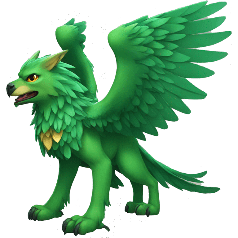 Full-body green gryphon with wolf-body with a beak for its mouth and wings emoji