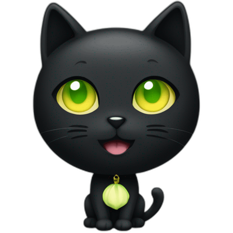 shy small black cat with one green eye and one yellow eye no collar kawaii style full body emoji