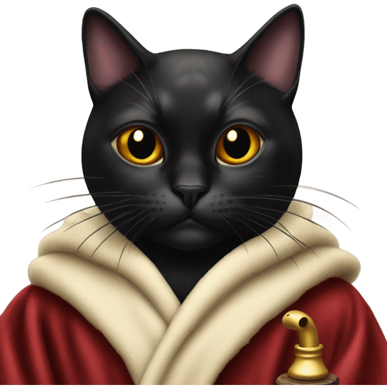 Black cat with a Hugh Hefner robe and a tobacco pipe emoji