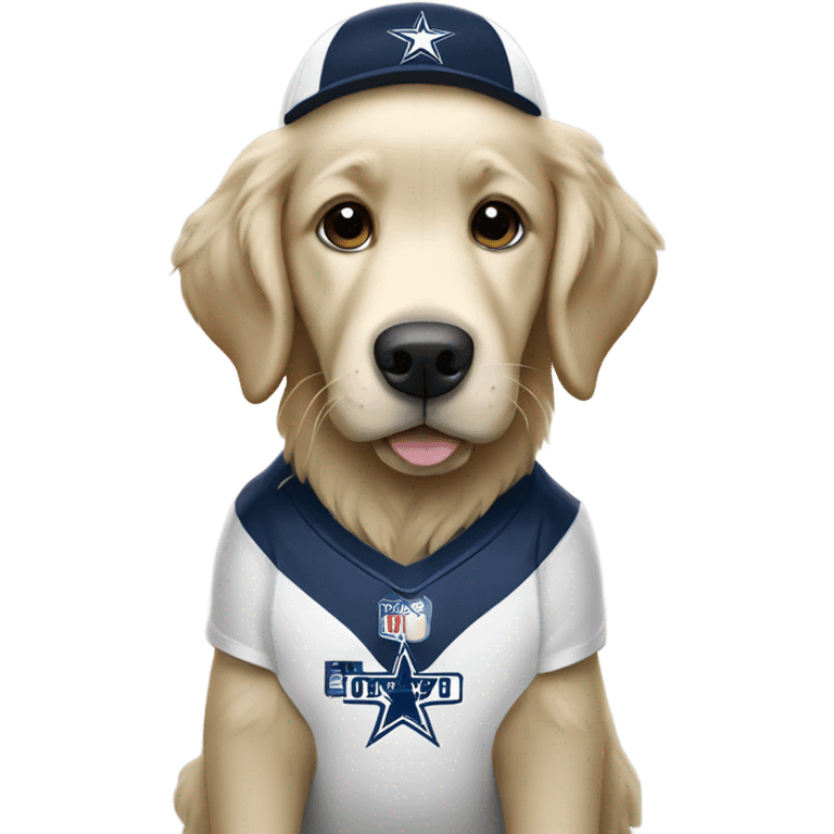 white golden retriever wearing Dallas Cowboy football uniform emoji