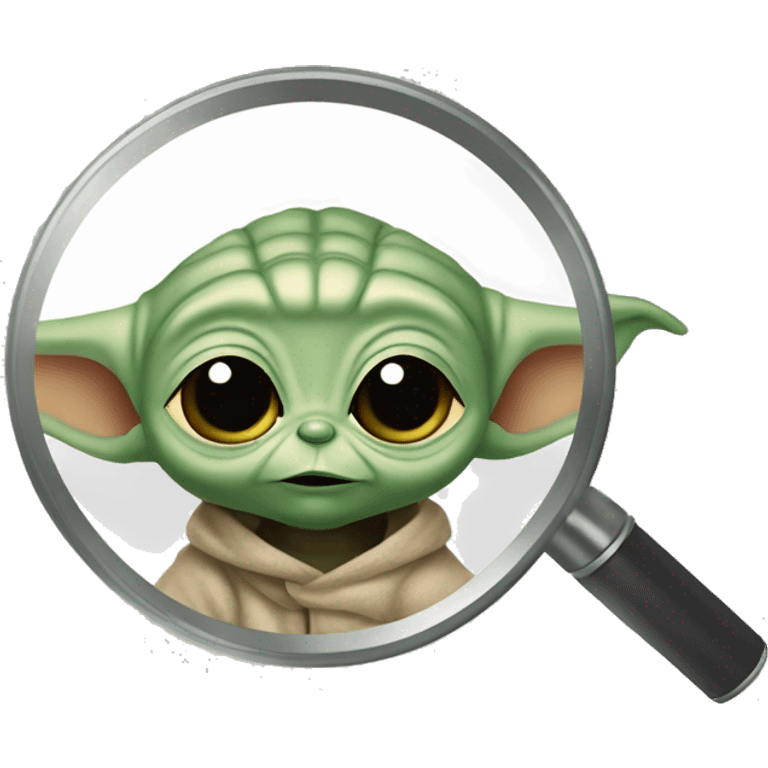 Baby Yoda looks through a magnifying glass emoji