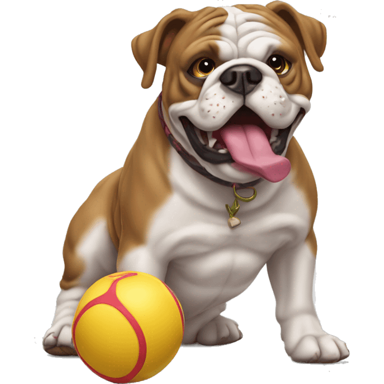 Old english bulldog play with a dog toy emoji