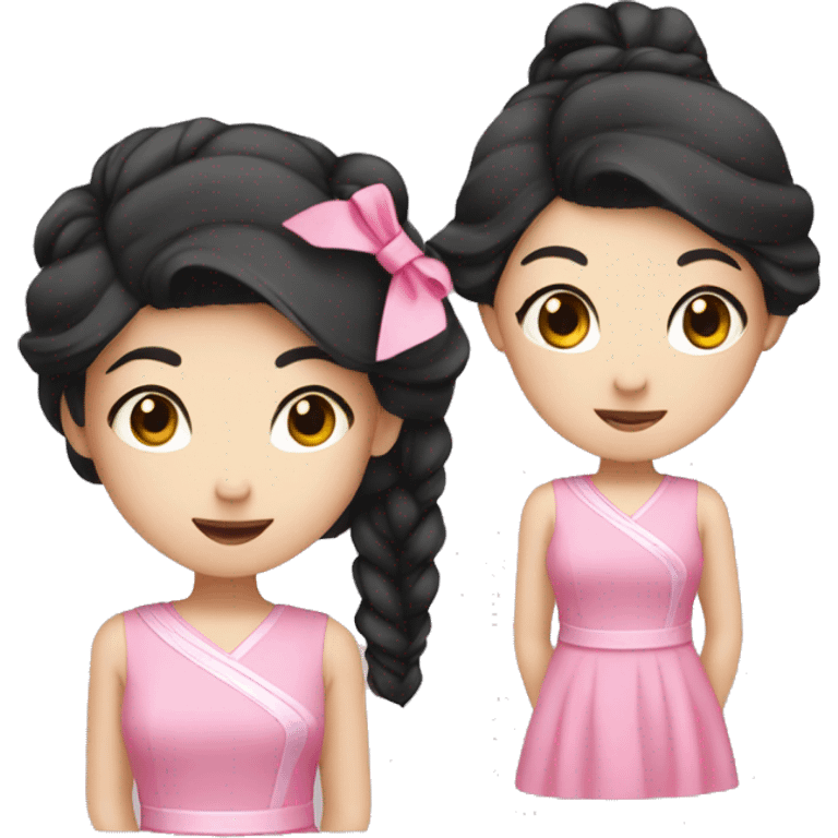 asian girl with black hair tie pink ribbon and pink dress emoji