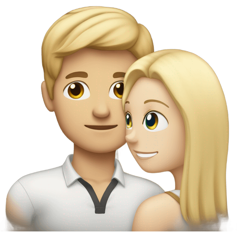 White boy with brown hair hugging white girl with blonde hair his head resting on hers emoji