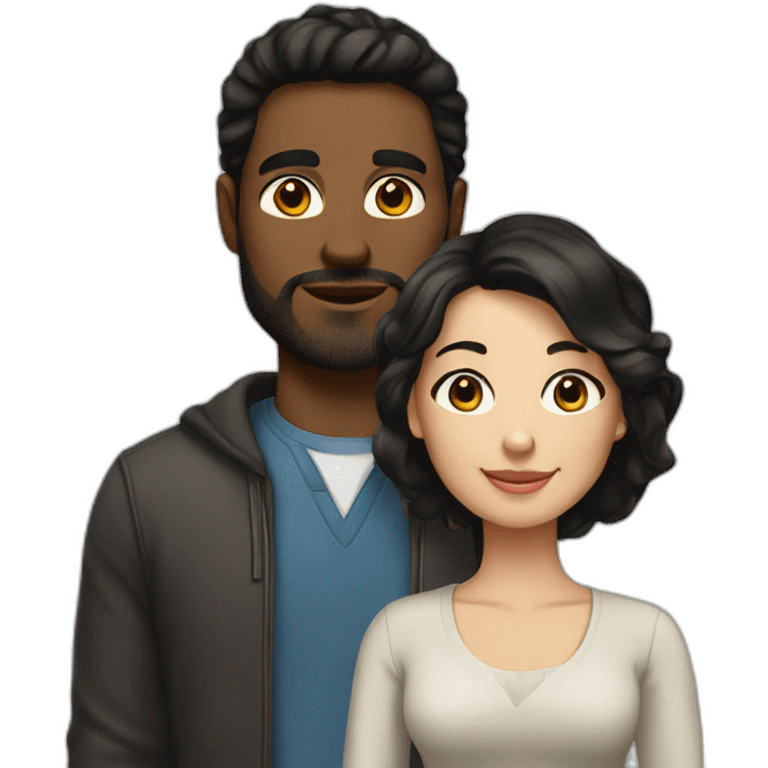 Husband and wife black hair white skin tone  emoji