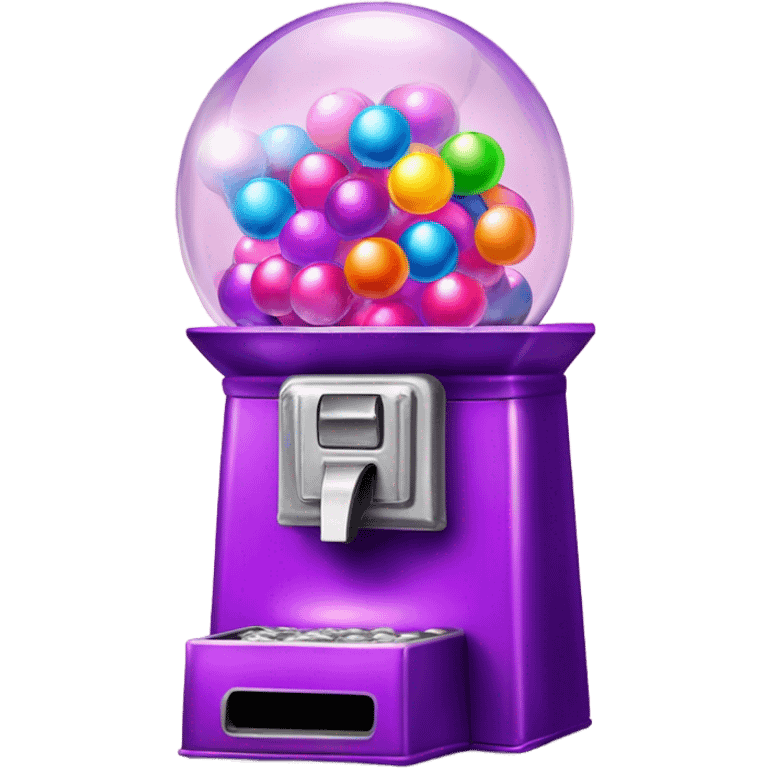 Realistic isolated metallic pink and purple decorated with shiny diamond rhinestone bubblegum ball machine with colorful neon colored gumballs inside of it. emoji