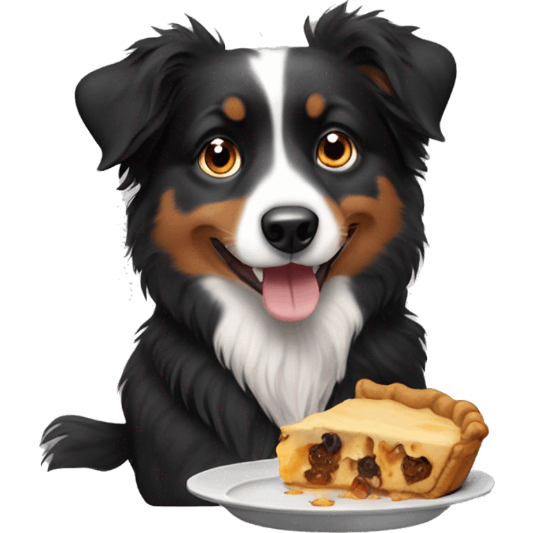 Small black australian shepherd dog eating pie  emoji