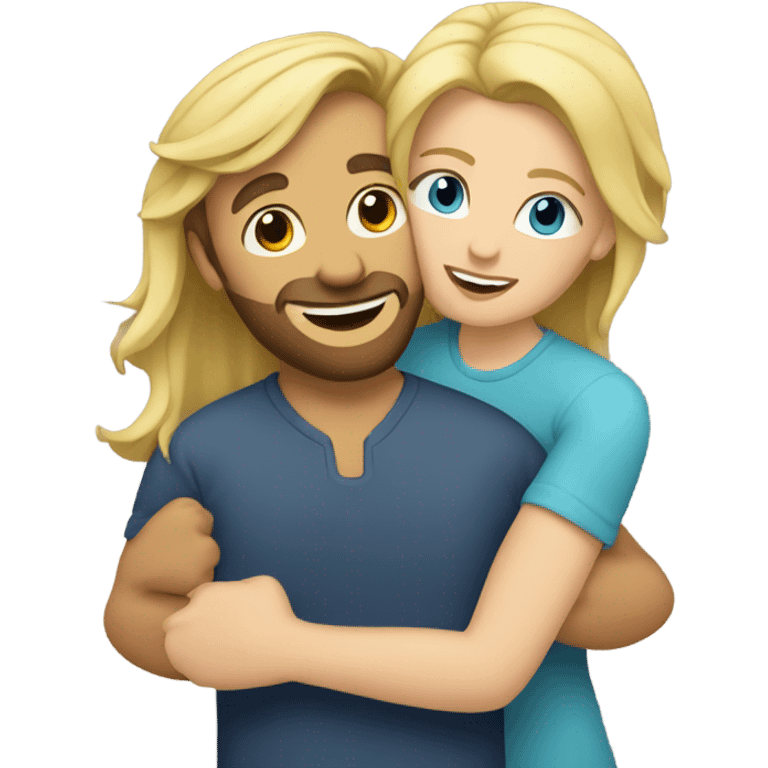 Blonde friend female hugging male bearded friend  emoji