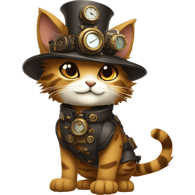 Anthro Fur-Sona feline-Fakémon with a steampunk-cap Full Body emoji