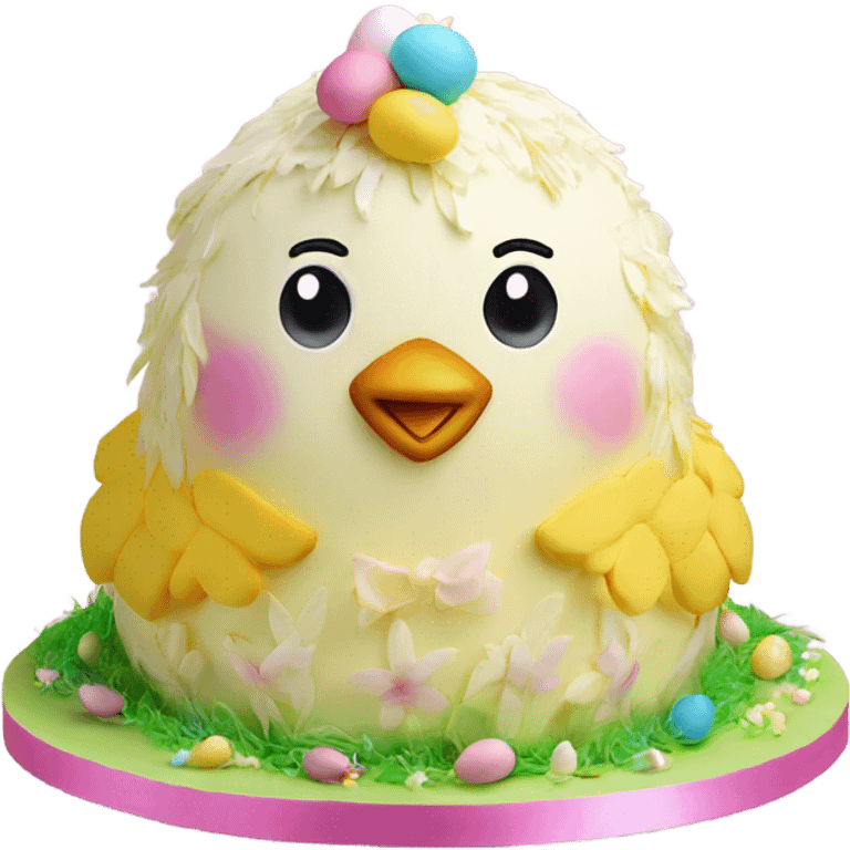 beautifully decorated 2 tier Easter chick cake emoji