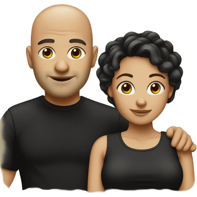 Bald Husband and wife in black shirts emoji