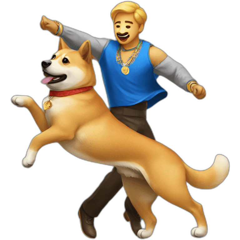 man with doge face dancing samba emoji