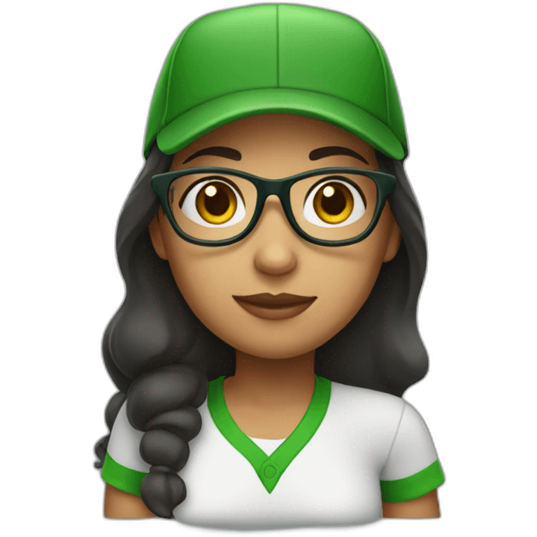 Hispanic girl with glasses and green baseball cap emoji