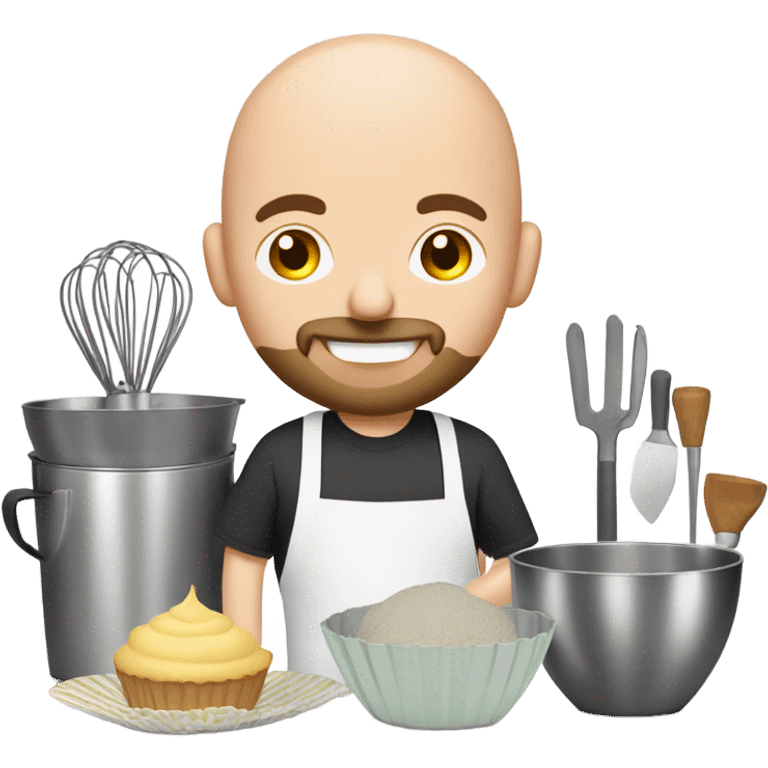 Bald white man with beard baking cupcakes  emoji