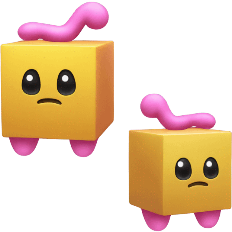 Yellow cube with long black Kirby eyes with pink Kirby feet emoji