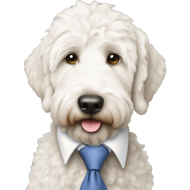 White Goldendoodle wearing a tie emoji