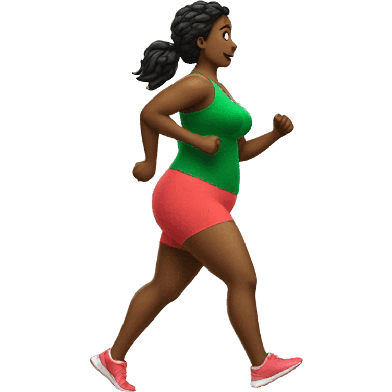 running bigger woman a green sportbra on a treadmill from the side, with treadmill emoji