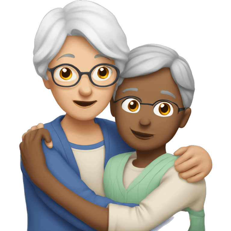 Grandma huggings with a boy and girl emoji