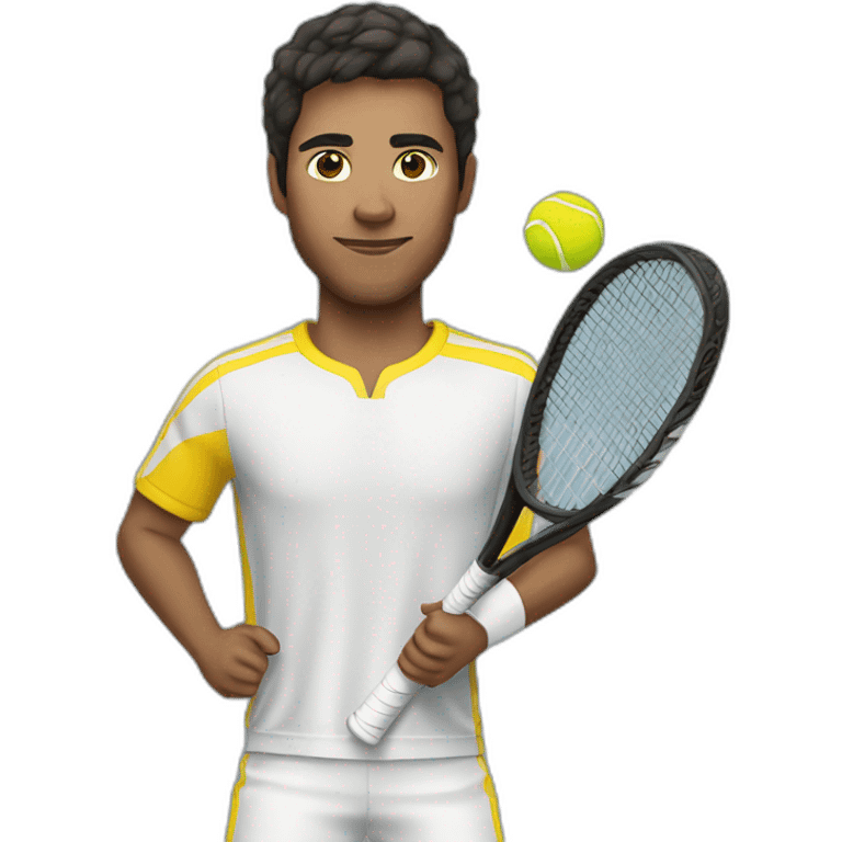 man, tennis player with racquet, with yellow skin and dark hair emoji