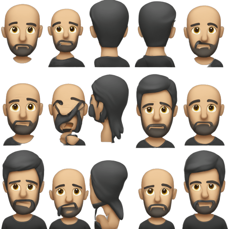 Bald male with a black beard, wearing a black shir shrugging emoji emoji