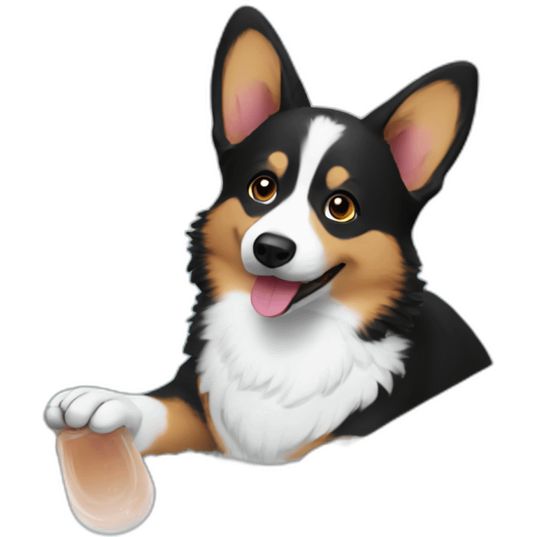 Black corgi takes bath emoji