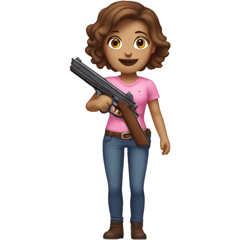 white girl with brown hair holding a pink gun  emoji