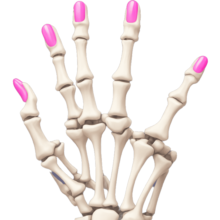 Skeleton hand 5 fingers with pink polish nails minimalistic  emoji