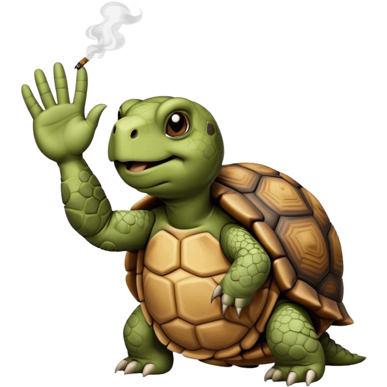 Tortue qui fume et qui fait un coucou emoji