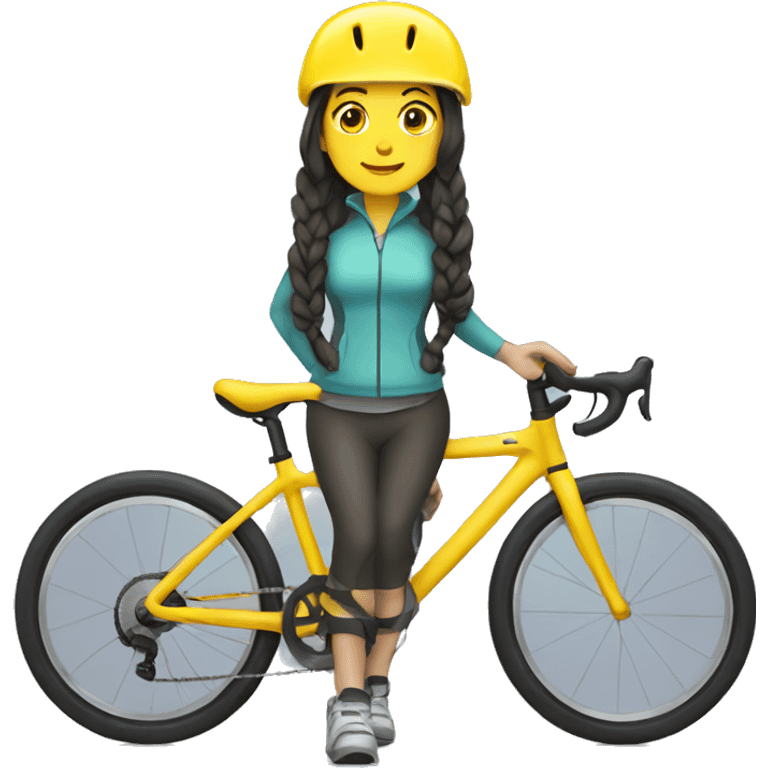 woman with long dark hair in two plaits wearing a yellow bike helmet emoji