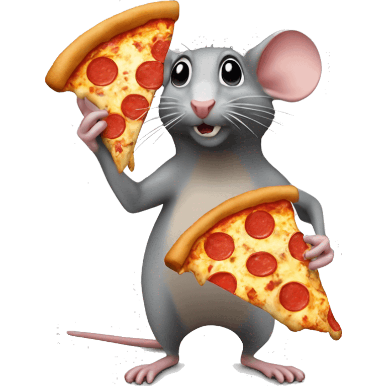 Rat standing on 4 legs with pizza in his mouth emoji