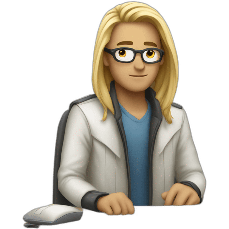 cool looking white person with long jacket working on pc emoji