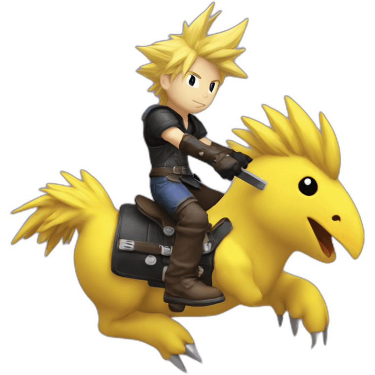 cloud strife riding a black chocobo emoji