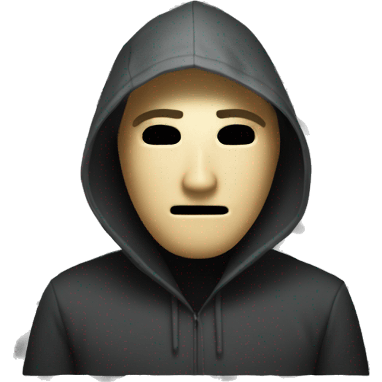 hacker using computer shrouded face emoji