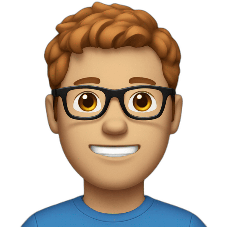 Slightly husky guy with reddish-brown hair and black glasses in a blue t shirt  emoji